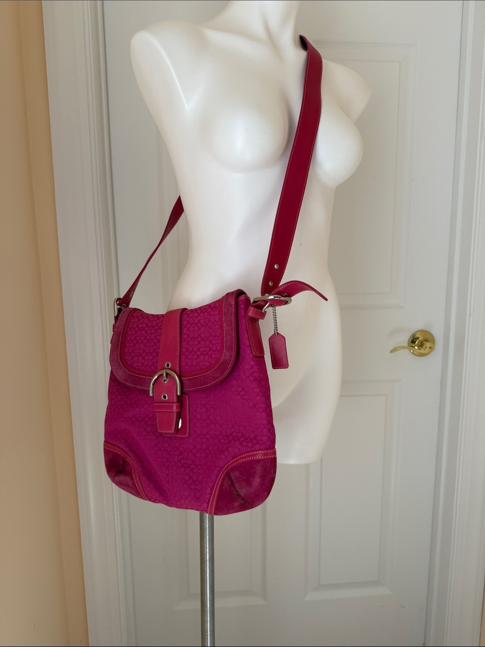 Coach Fuchsia Signature Jacquard Crossbody Bag